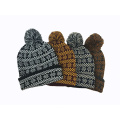 Unisex malha jacquard neve impressão pom pom inverno chapéu morno gorro (hw152)